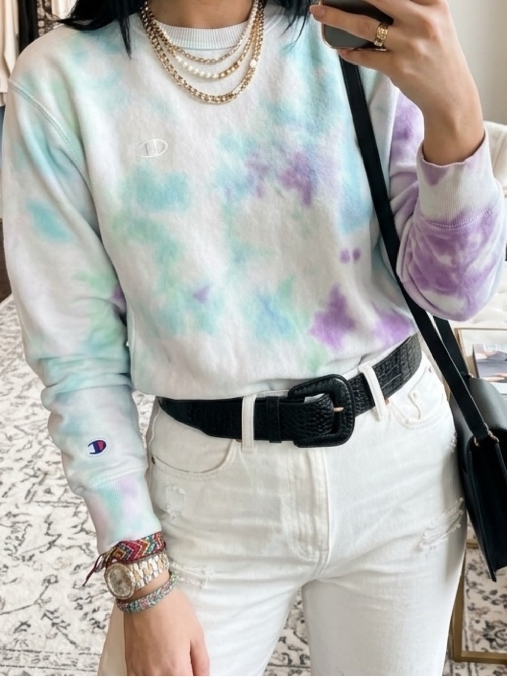 Champion | EUC Cotton Women's Pastel Tie-Dye Blue Purple Crewneck Sweatshirt (M)